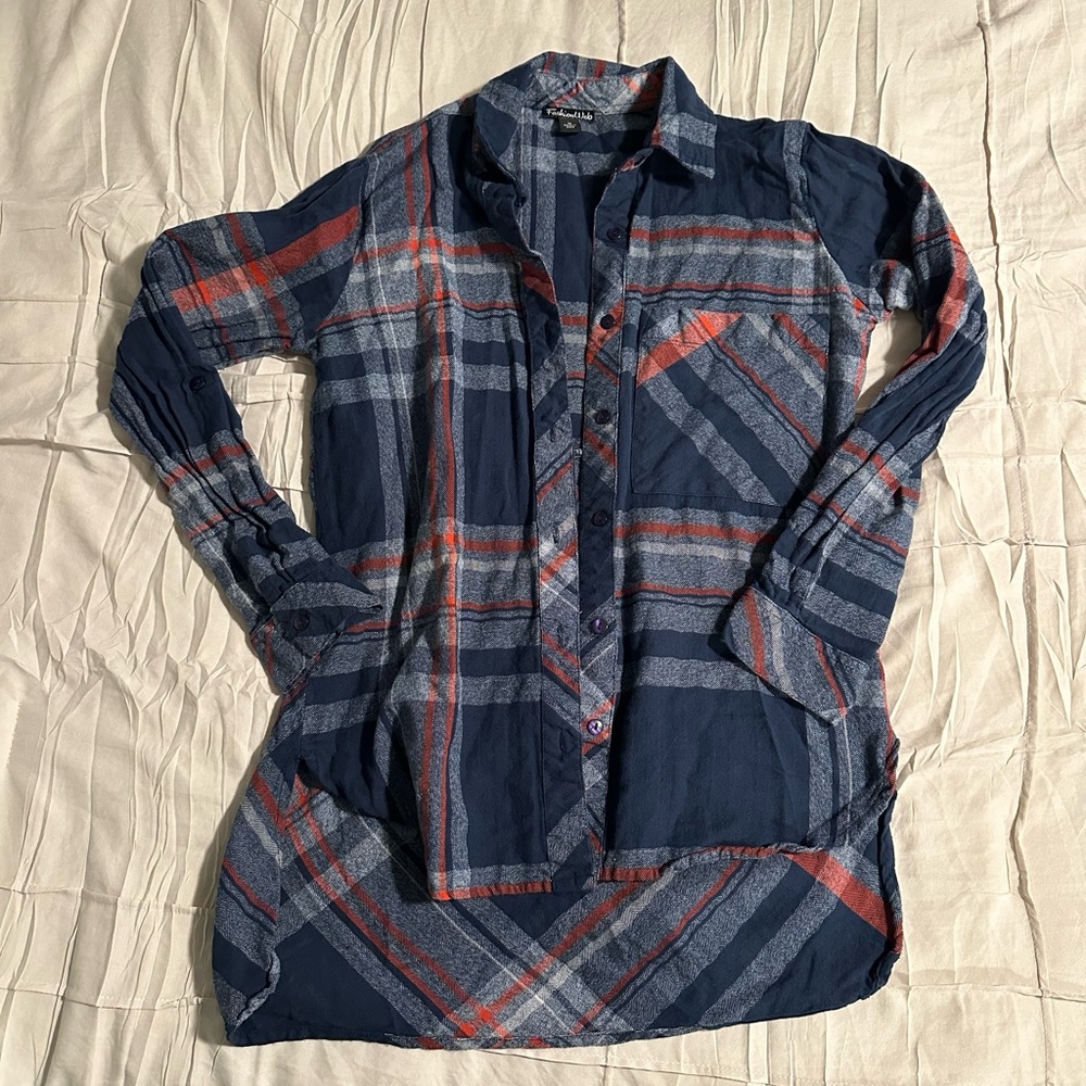 Plaid Button Down Shirt - Blue and Red